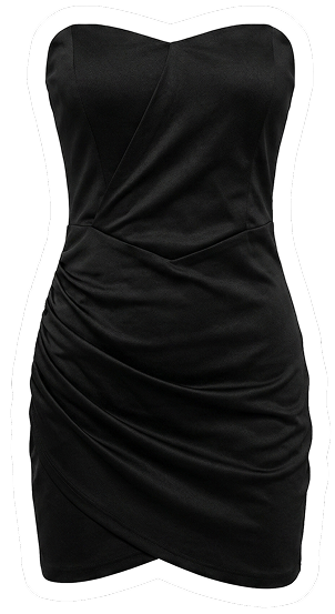 Black strapless ruched mini dress product sticker