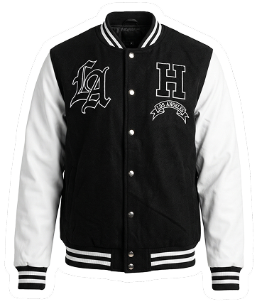 Black and white LA varsity jacket product sticker