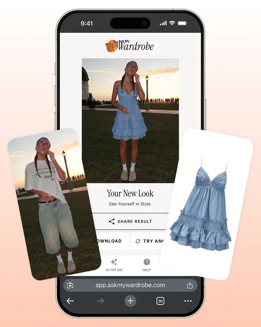 Try on clothes virtually with Ask My Wardrobe and see yourself wearing new outfits before you buy, using realistic AI-generated outfit previews from your phone.