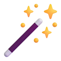 Magic wand icon representing AI outfit generation and smart styling suggestions, used for creating outfit ideas, virtual try-on results, and personalized fashion recommendations in your digital wardrobe