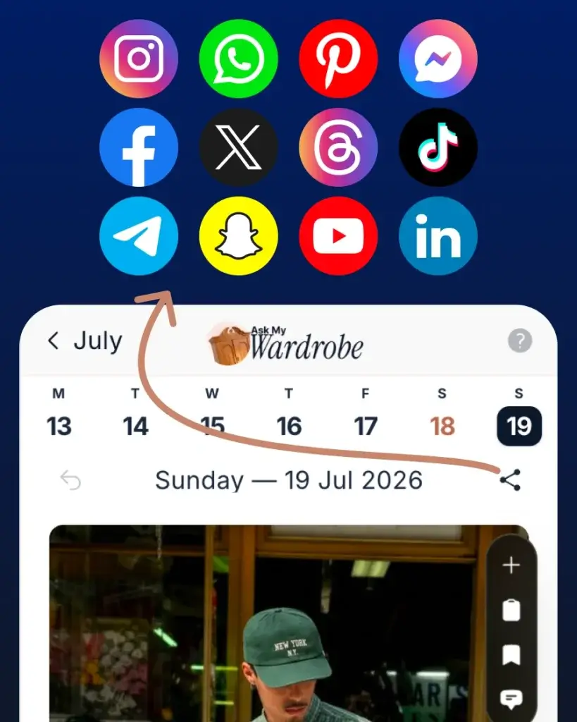 Share planned outfits through social media and messaging apps to get feedback from friends, compare opinions, and feel more confident before deciding what to wear.