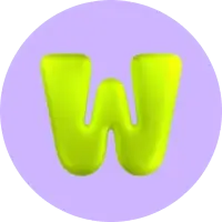 Whering digital wardrobe app logo with a lime green 3D W inside a purple circle.