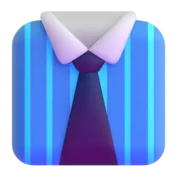 Blue striped dress shirt with a white collar and purple tie, shown as a polished app-style icon representing formal outfits or workwear.