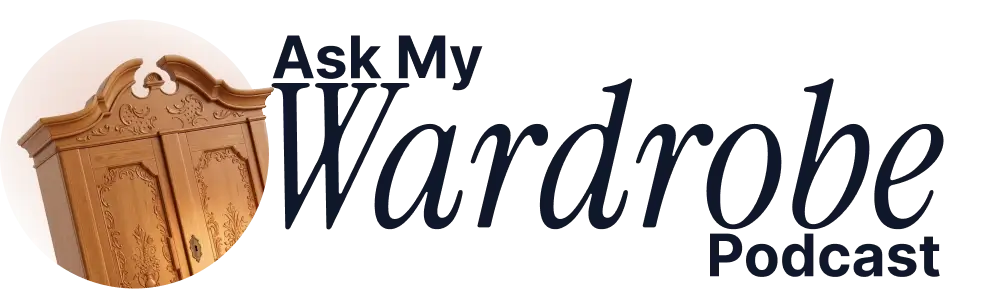 Ask My Wardrobe Podcast logo featuring a wooden wardrobe, representing conversations about personal style, clothing choices, wardrobe planning, and fashion advice.